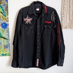 Wrangler PBR 1990’s Vintage Black Snap Long Sleeve Shirt Men's XL